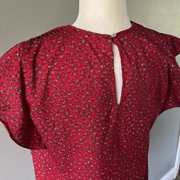 Anthropologie Ranna Gill Markie Cutout Blouse Red Floral - Picture 9 of 13
